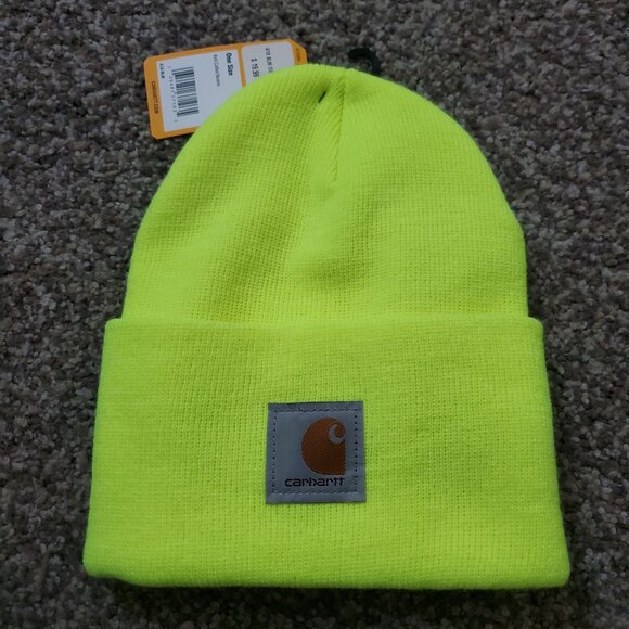 Carhartt Knit Cuffed Beanie - Hunter Highlighter Neon Yellow - Picture 1 of 6